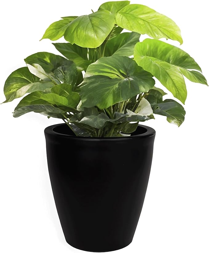 Elly Décor 17 inch Planter for Garden with Drainage, Large Round, Lightweight & Extremely Durable, Deck Indoor/Outdoor Plastic Pot, 17"x15"x9", Black