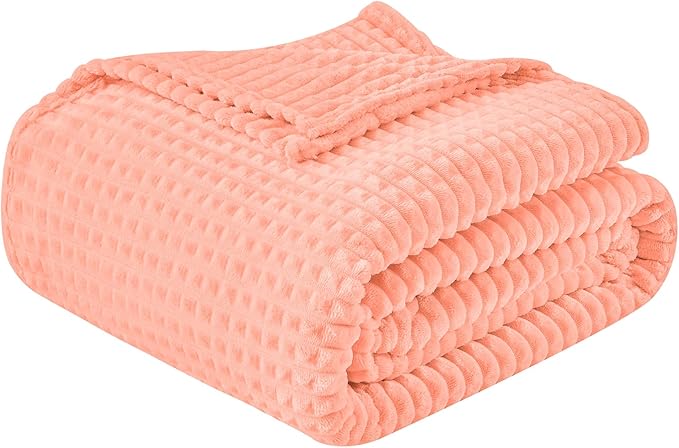 EMME Soft Fleece Pink Throw Blanket for Couch Luxury Flannel for Bed Sofa Chair, Plush, Warm and Cozy Blanket with Geometric Grid Design (Pink, 50'' x 60'')