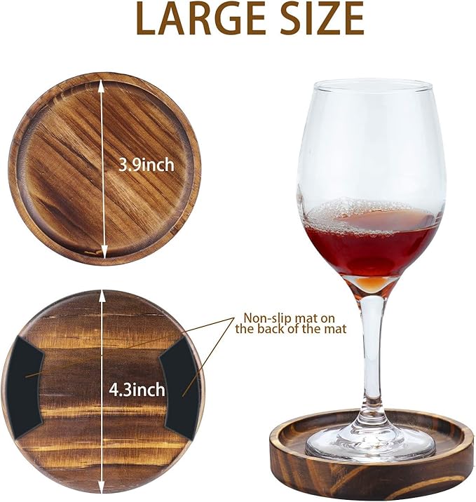 Wooden Coasters for Drinks - Natural Wood Drink Coaster Set for Drinking Glasses, Tabletop Protection for Any Table Type, Set of 4-4.3 Inches (No Holder)