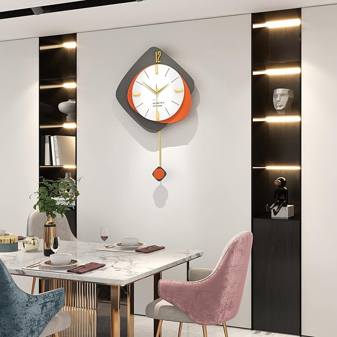 FLEBLE Large Wall Clocks for Living Room Decor Big Modern Decortive Wall Clock with Pendulum Battery Operated for Home Bedroom Office Kitchen 20 inch Unique Wood Hanging Clock Silent Non-Ticking