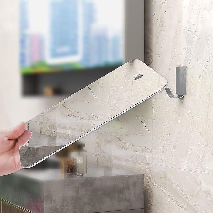 XoYo-Large Fogless Shower Mirror (11inX7.48in), Includes 1 Adhesive Hooks, Anit-Fog Shower Mirror, Shower Makeup Shave Mirror, Frameless Shower Mirror, Wall Hanging Mirror (Large, 1 Pack)