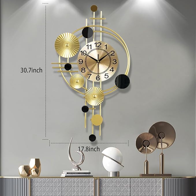 Large Wall Clocks for Living Room,Silent Non Ticking,Battery Operated Oversized Round Modern Wall Clock for Bedroom,Farmhouse,Office Wall Decor-17.8x30.7Inch(Golden)