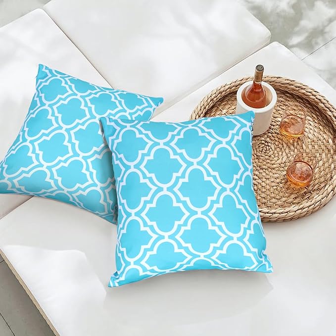 Eternal Beauty Set of 2 Outdoor Decorative Pillow Covers Waterproof Outdoor Pillow Covers for Spring Summer Patio Throw Pillows, 18X18 inches,Turquoise