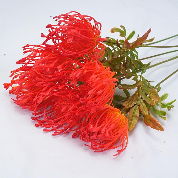 6 PCS Artificial Fall Flowers UV Resistant Fake Plastic Protea Cynaroides Floral Bouquets Fake Spider Mum Flower Arrangement Table Centerpieces Home Kitchen Office Indoor Outdoor Decor