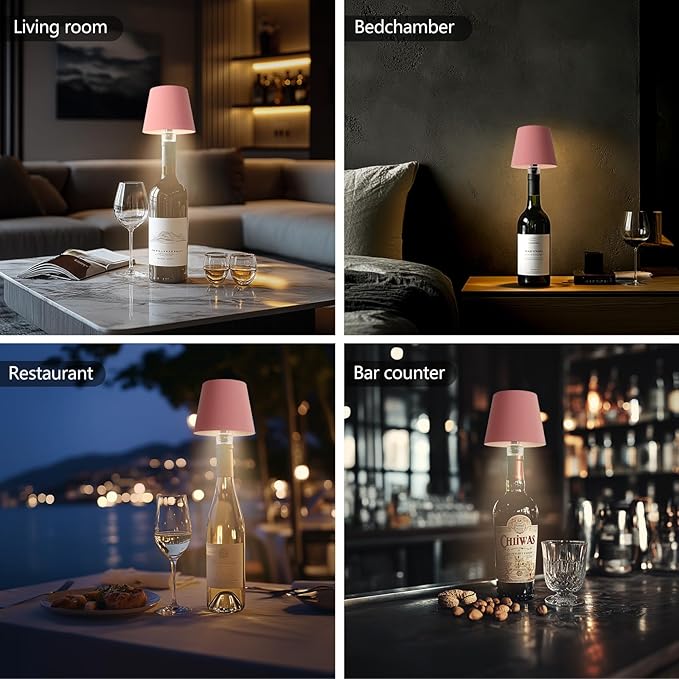 Wine Bottle Lamp, 2025 New 3 Color Rechargeable Wireless Bottle Lamp for Liquor Bottles with Touch Dimming for Parties, Restaurants & Home Decor (Pink)