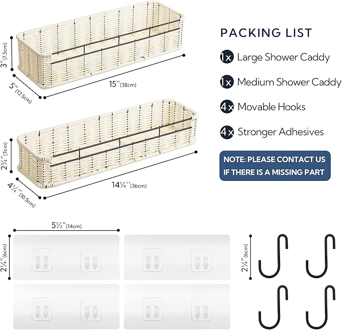 GRANNY SAYS Hanging Shower Caddy, 2 Pack Rustproof Shower Shelves, Adhesive Shelf for Bathroom Accessories, Water-proof Bathroom Shower Organizer, White