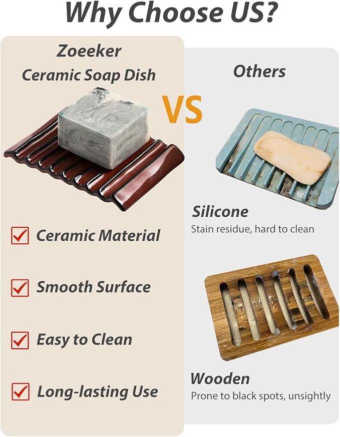 Bar Soap Holder, Ceramic Soap Dish Japanese Soap Tray for Countertop & Saver for Shower, Lift Soap Keep Dry,with Self Drain, Red