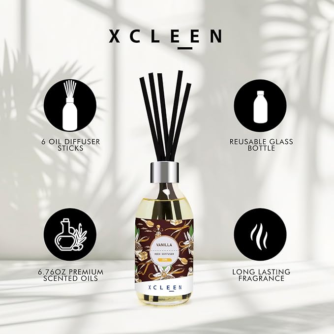 Reed Diffusers for Home, 6.7Oz Vanilla Scented Diffuser with Sticks, Air Freshener for Bathroom, Office