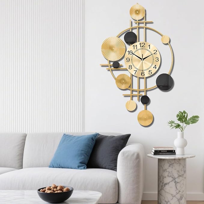Large Wall Clocks for Living Room,Silent Non Ticking,Battery Operated Oversized Round Modern Wall Clock for Bedroom,Farmhouse,Office Wall Decor-17.7x29.97Inch(Golden)