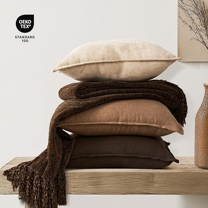 EVERGRACE Soft Chenille Throw Blanket for Couch, Cozy Plush Fuzzy Decorative Chenille Knit Throw Blanket with Tassels, Lightweight Blanket and Throws for Bed Sofa Gift Home Decor, Dark Brown 50"x60"