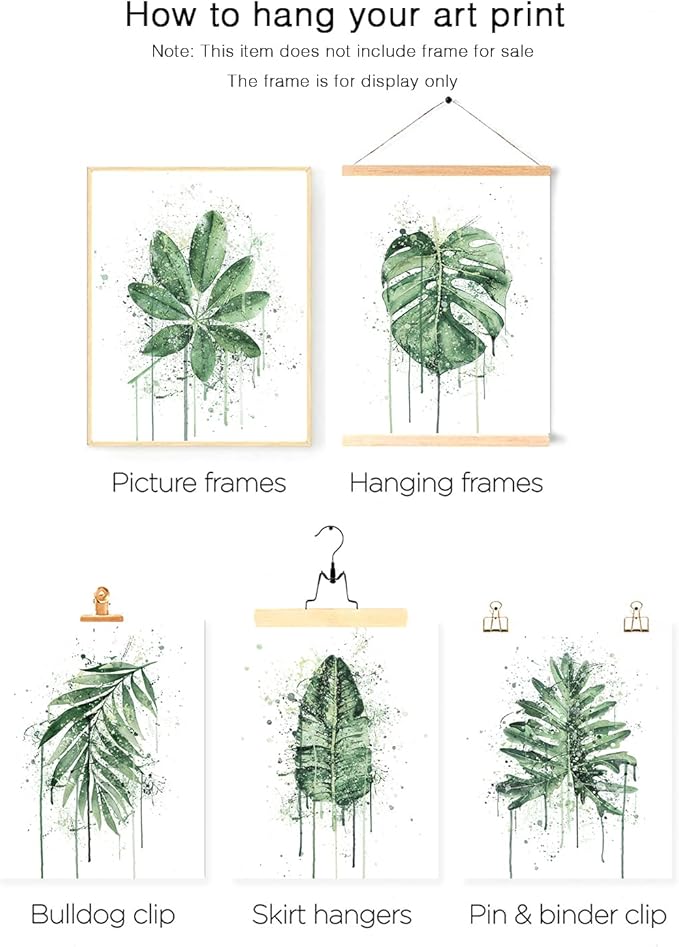 HoozGee Sage Green Leaf Poster Watercolour Splash Botanical Plant Wall Art Print Boho Plant Wall Decor Canvas Leaves Prints for Kitchen Bedroom Livingroom Office Wall Decor (11"x14" UNFRAMED)