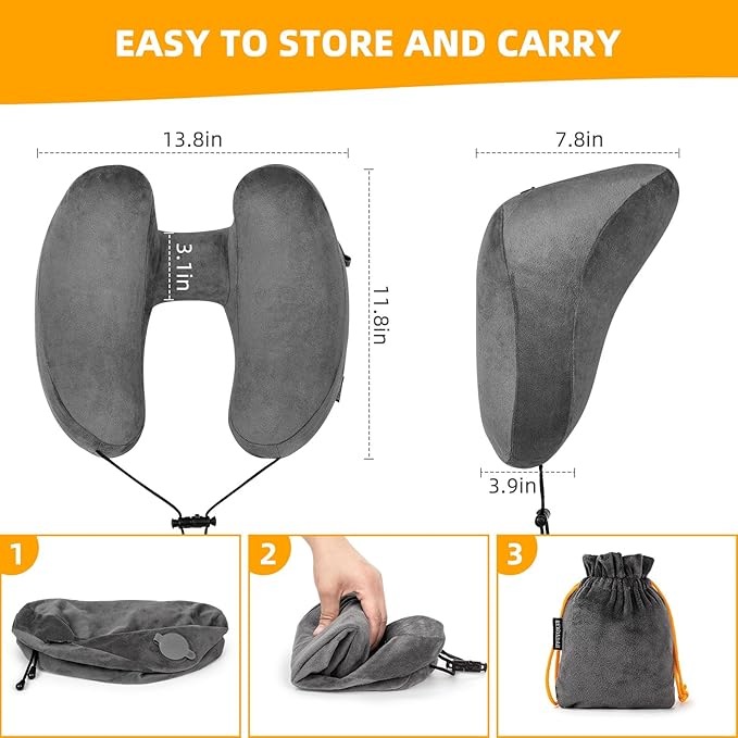 Rewondah Inflatable Travel Pillow for Sleeping Airplane - Inflatable Neck Pillow for Traveling on Plane with Washable Cover, Blow up Neck Travel Pillow for Airplanes, Cars - Portable and Comfortable