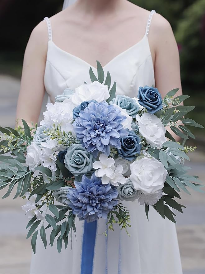 MISSPIN Artificial Flowers DIY Box Set Fake Roses Bouquet Bridal Wedding Flowers Colorful Centerpiece Table Decorations Boho Faux Floral with Stems Arrangements for Cake Home Party Indoor Outdoor