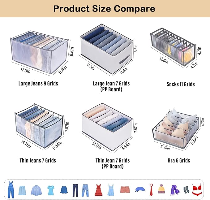 TIGARI Wardrobe Clothes Organizer, Draw and Closet Organizers, Storage for Socks, Underwear, Bra Ties, Baby Clothes (Gray)