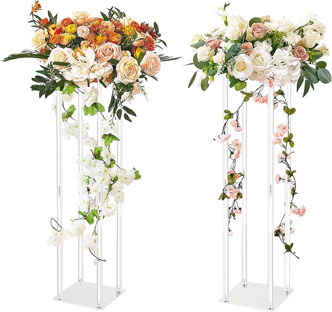 VEVOR 2PCS 31.5inch High Wedding Flower Stand, with Acrylic Laminate,Acrylic Vase Column Geometric Centerpiece Stands, Floral Display Rack for T-Stage Events Reception, Party Decoration Home