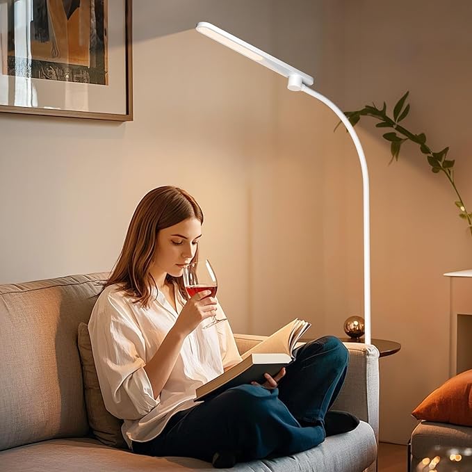 HoneyWell LED Floor Lamp, F4 Sunturalux™ Gooseneck Floor Lamps for Living Room, Super Bright Stepless Dimmable Tall Standing Lamp, Modern Eye-Caring Reading Floor Lamp for Bedroom Office Study
