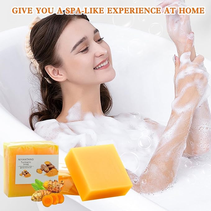 3 PCS Turmeric Soap Bar, Natural Bar Soap for Face & Body, Handmade Tumeric Bar with Coconut Oil, Cleanse Skin, Moisturizing & Soothing Gentle Cleanser for All Skin Types