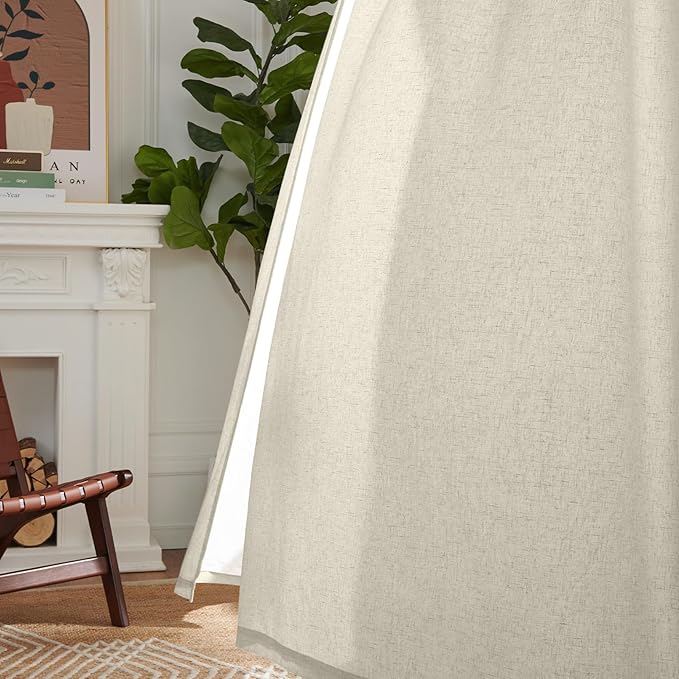 jinchan Oat Linen Blend Curtains for Living Room 108 Inch Length Extra Long 2 Panels Curtains for Sliding Glass Doors, 50 Inch Wide Drapes with Rod Pocket Back Tab(50W x 108L, Oat)