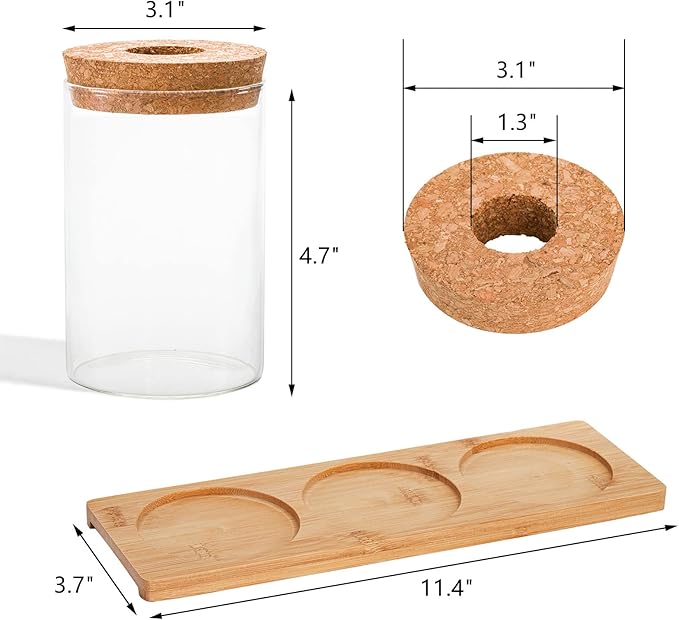 Lawei 3 Pcs Plant Terrarium Propagation Stations, Tabletop Glass Water Planting Glass Vase with Wooden Tray, Clear Jars Containers for Grow Hydroponic Plants Home Office Decoration