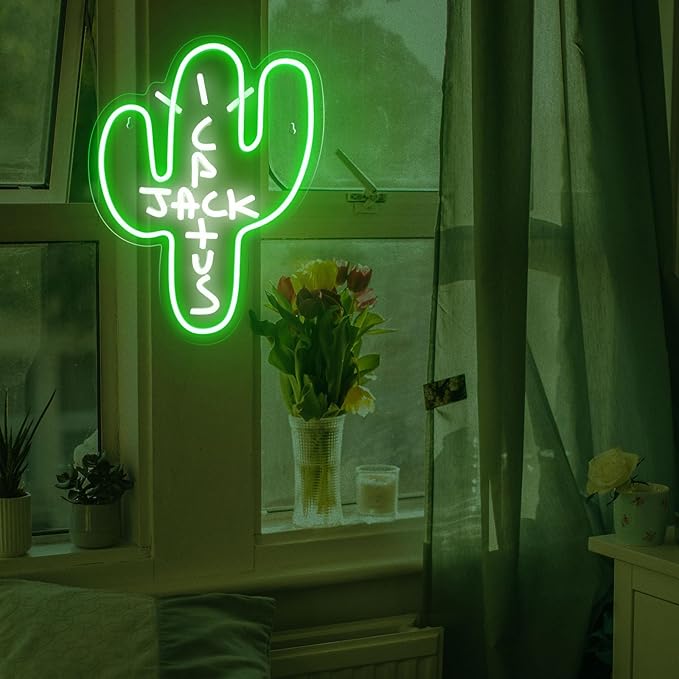 Cactus Jack LED Neon Sign - Decor Dimmable Green Jack Cactus Neon Light Up Wall Art for Bedroom Festival Decoration 15.7" X 11.8" Dimmer Home Lights for Man Cave Club Pub Beer Bar Birthday Gift