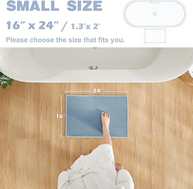 Bathroom Rugs Non Slip Washable, Super Absorbent Thin Bath Mat Small Quick Dry Low Pile Bathroom Rug, Debim Blue 16"x24"