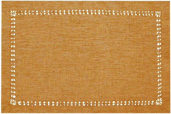 Grelucgo Set of 4 Handcrafted Solid Mustard Gold Color Dining Table Place-mats, Double-Hemstitched, Rectangular 12 x 18 Inch