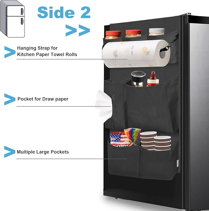 homyfort Mini Fridge Organizer, Over The Fridge Storage Organizer with 14 Pockets, College Dorm Storage for Office, Kitchen, Home, School, Black