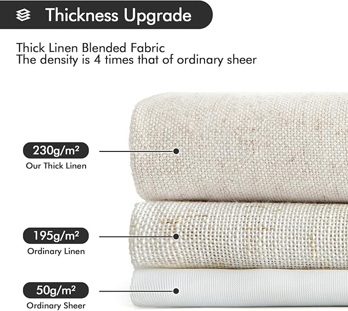 MIULEE Non-See-Through Privacy Linen Curtains 2 Panels, Light Filtering Window Curtains Farmhouse Textured Back Tab Semi Sheer Drapes for Bedroom Living Room, 52 x 96 Inches Long, Natural White