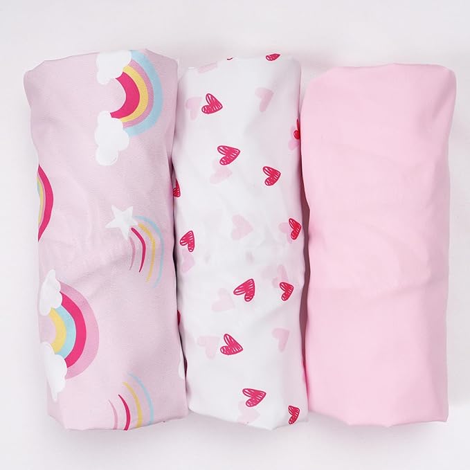 david's kids 3 Pack Bassinet Sheets, Ultra Soft Breathable Comfortable Baby Sheet Set for Boys Girls Neutral, Univeral Fit for Most Cradle and Bassinet Mattress, Rainbow
