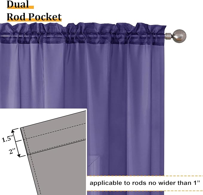 Aiyufeng Purple Sheer Curtains 96 Inches Long 2 Panels Set, Light Filtering Soft Airy Voile Rod Pocket Purple Sheer Window Drapes for Bedroom Living Room, Each 42Wx96L Inches