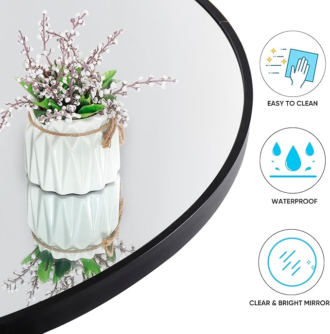 Smartxchoices Pack of 2 Black Round Mirrors 30 Inch, Metal Frame Wall Mounted Circle Mirrors, Vanity Mirror Wall Bathroom Décor, Washrooms, Living Rooms, Entryway