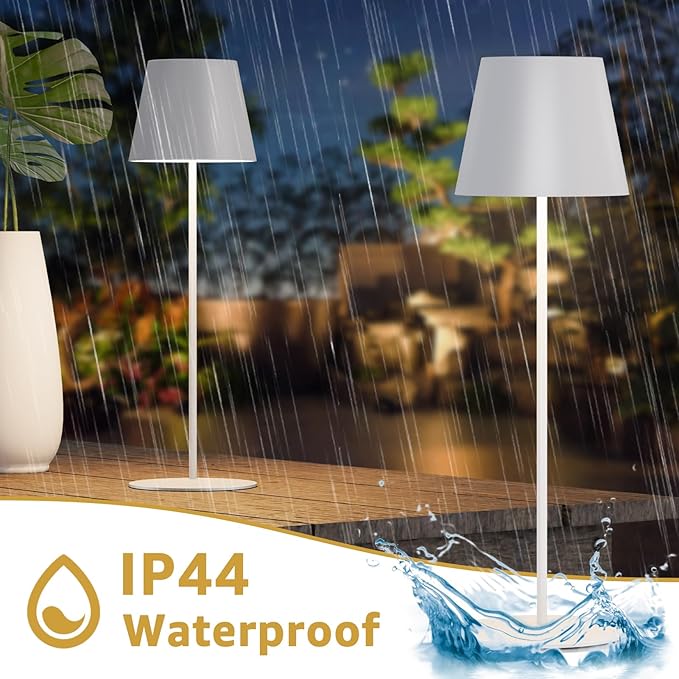 uuffoo 2 Pack Cordless Rechargeable Table Lamps, 5200mAh Battery Powered Outdoor Table Lamps with 3 Colors Stepless Dimming, Desk Night Light for Restaurant, Patio, Bedroom, Bar (White)