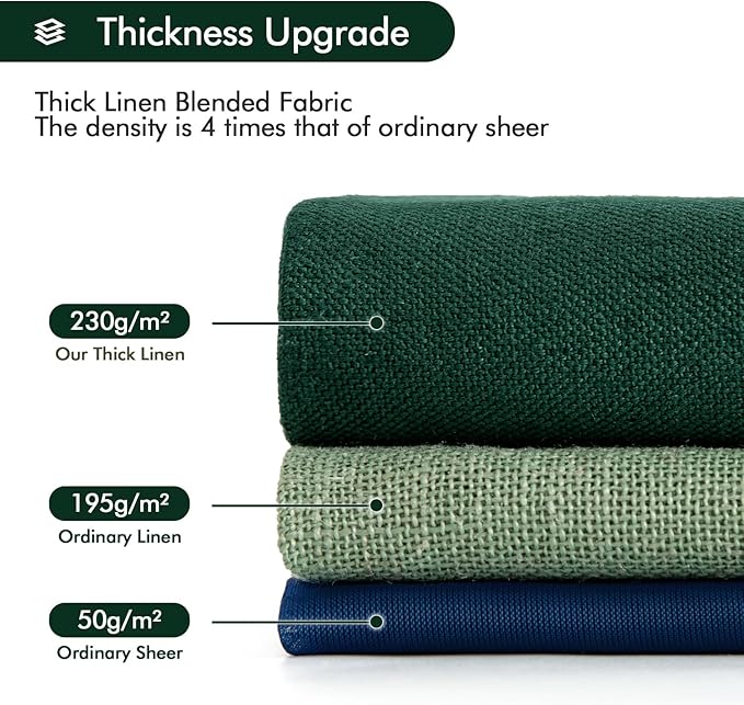 MIULEE Non-See-Through Privacy Linen Curtains 2 Panels, Christmas Emerald Green Light Filtering Window Curtains Textured Back Tab Semi Sheer Drapes for Bedroom Living Room, 52 x 84 Inches Long
