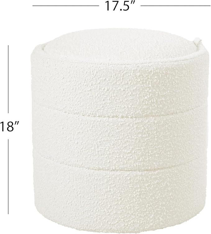 HomePop Storage Round Ottoman with Removable Lid Home Décor|Upholstered Round Foot Rest Ottoman - Cream Boucle