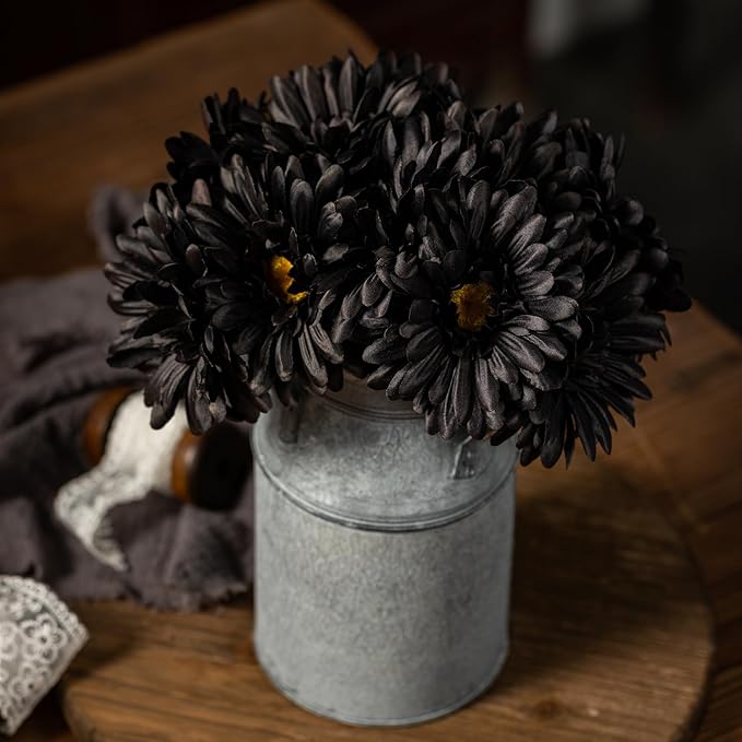 TOPIA Artificial African Daisies Flowers African Daisy Silk Flowers Artificial Gerbera Daisies Pack of 10 (Black)