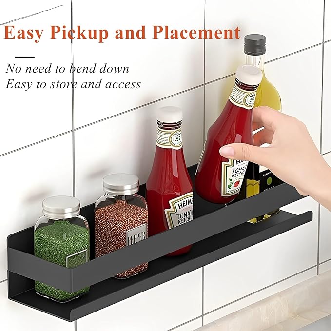 Floating Stainless Steel Shelves with Baking Paint Technique Rust Protection Nail-Free Wall Mounted Storage Shelves for Kitchen,Bathroom,Living Room,Office,Set of 1 Black