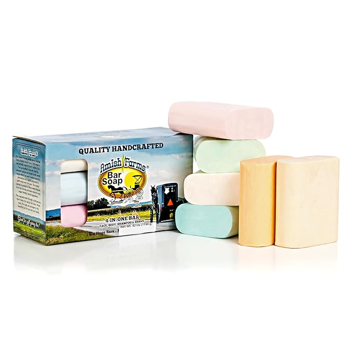 Amish Farms Bar Soap w/All Natural Bentonite Clay (6 Bars) Made in USA, Vegan Moisturizing for Sensitive Skin | Women & Mens Face & Body Bar Bath Soap for Shower | Clean Scent | 5 Ounce Each
