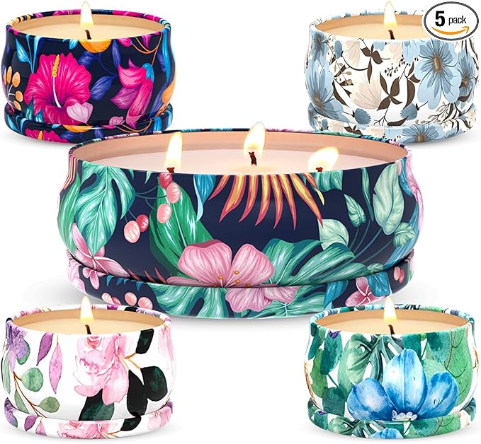 Highly Scented Candles Christmas Gift Set for Home Women, Decorative Natural Soy Wax Aromatherapy Candles - 1pc 13.5oz BlackBerry and 4pcs 2.5oz Rose, Lemon, Vanilla and Gardenia Fragrance