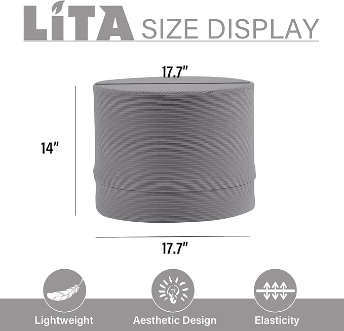 LITA Round Stuffed Pouf Ottoman, Corduroy Poufs with High-Density Foam Filling and Washable Cover, Furry and Fluffy Bean Bag Foot Stools Ottoman for Living Room, Bedroom, Office, Grey