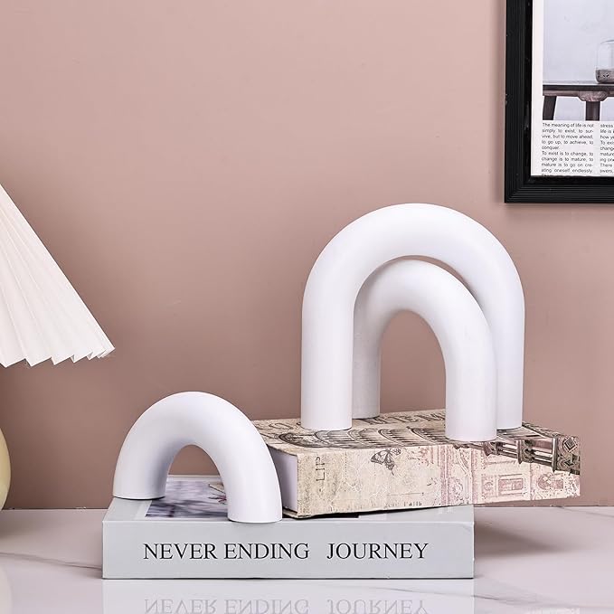 LCCCK 3PCS Wood Knot Arch Sculpture Bookcase Modern Decorative Objects, Neutral Aesthetic Book Shelf Coffee Table Counter Tv Stand Console Decor Accents, Boho Japandi Natural Decorative Objects