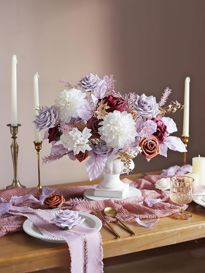 MISSPIN Artificial Flowers DIY Box Set Fake Roses Bouquet Bridal Wedding Flowers Colorful Centerpiece Table Decorations Boho Faux Floral with Stems Arrangements for Cake Home Party Indoor Outdoor