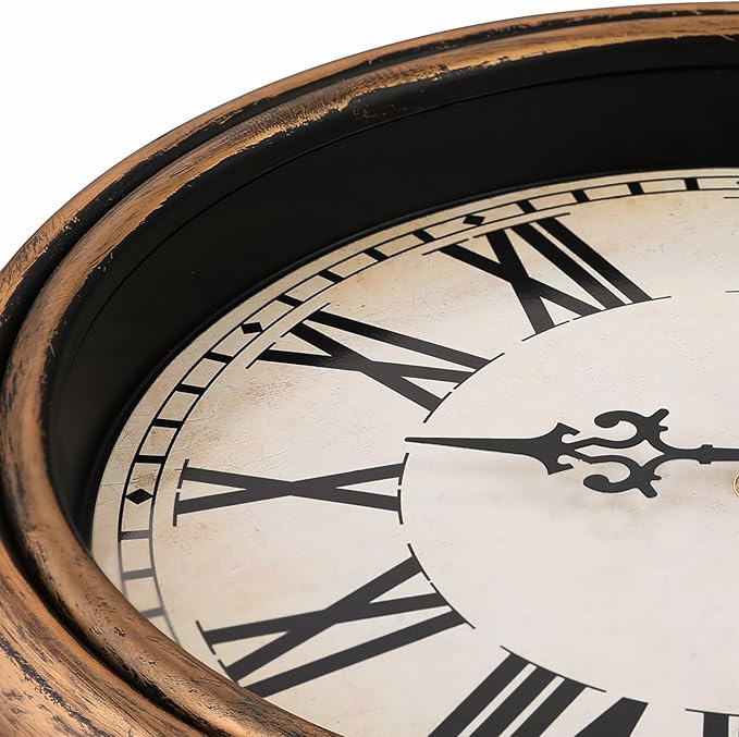 Plumeet Small Retro Wall Clock, 10'' Non Ticking Classic Silent Vintage Wall Clocks Decorative Kitchen Living Room Bedroom, Roman Numerals, Battery Operated