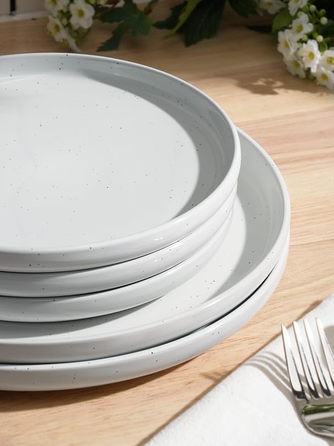 Famiware Dawn Plates and Bowls Sets, 12 Pieces Stoneware Dinnerware Sets, Dishes Set for 4, Microwave and Dishwasher Safe, White