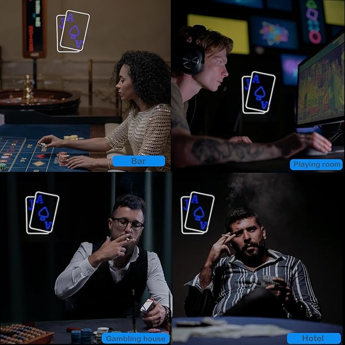 Gamerneon Playing Cards Neon Signs for Wall Decor Poker Teens Led Neon Light Blue White Usb Light Sign for Bedroom Casino Bar Hotel Play Room Birthday Party Decor