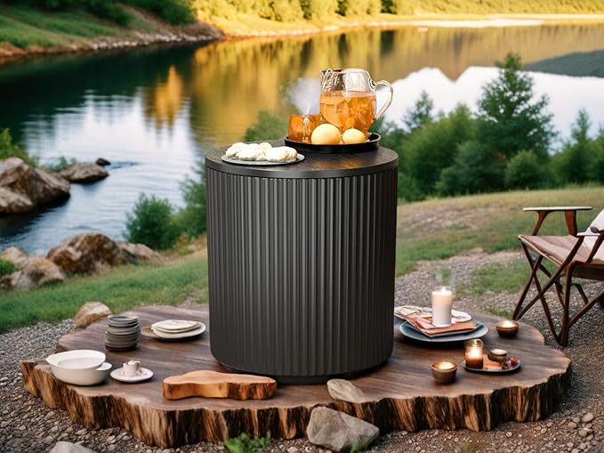 Outdoor Cooler Side Table, 2 in 1 Ice Chest Side Table,as Cooler Side Table,Cooler Table for Patio, Parties Picnics, Beach, Black