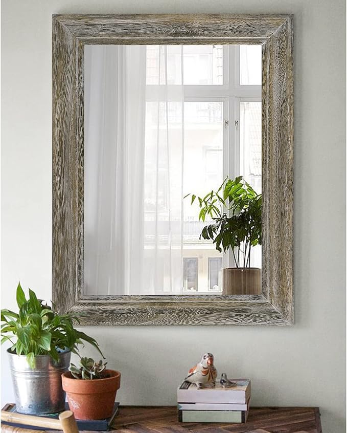 Rustic Mirror 20"x16" with Decorative Wood Framed Farmhouse Retro Hanging Wall Mirrors for Bathroom Bedroom Entryway