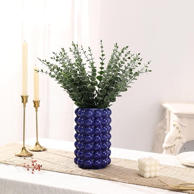 Bubble Vase, Blue Ceramic Vase, Short Vase, Ceramic Flower Vase, Modern Vase, Decorative Vase for Decor, Tall Bubble Vase for Living Room, Wedding, Entryway, Mantel, Office, 8.5 Inches