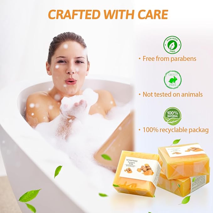 3 PCS Turmeric Soap Bar, Natural Bar Soap for Face & Body, Handmade Tumeric Bar with Coconut Oil, Cleanse Skin, Moisturizing & Soothing Gentle Cleanser for All Skin Types