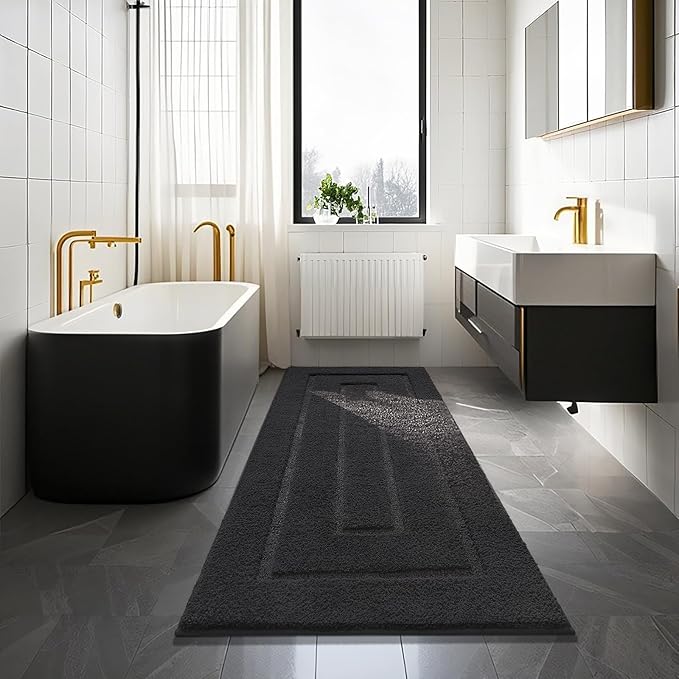 HOMORE Bathroom Rugs 24x60 Inch Long Bathroom Runner Rug,Non Slip Absorbent Bath Runner Rug,Washable Plush Bath Rugs for Shower Floor,Dark Grey