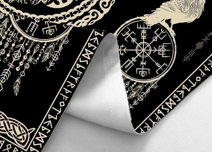 Hajmsug Vikings Tapestry,Black and White Tree Bird of Wisdom Celtic Rune Ancient Rune Totem Norse Mythology Medieval Viking Wall Art,Aesthetic Mythology Tapestry for Bedroom Living Room,60X40 Inch.